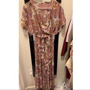 Mauve floral wrap dress